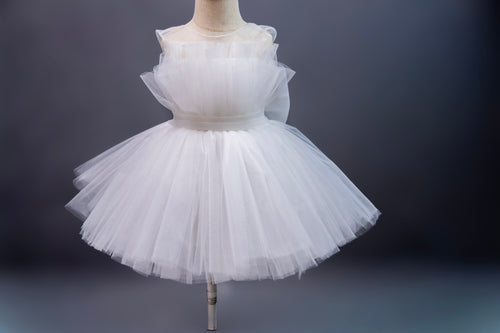 Lunabelle Bow Tulle Dress – White