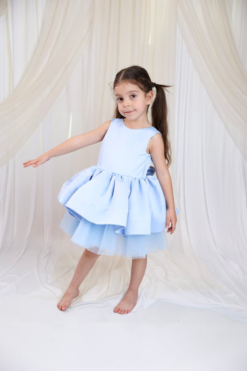 Lunabelle Satin Bow Dress – Blue