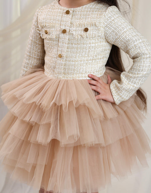 Golden Petal Tulle Dress